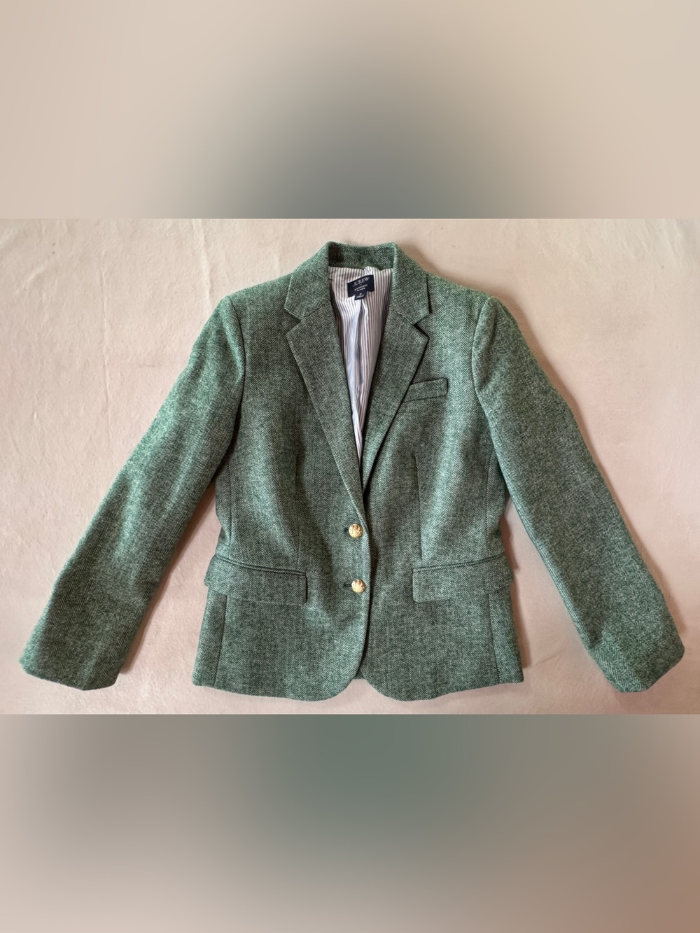 J. Crew Schoolboy Blazer BJ827 Herringbone Wool Blend Contrast Lining Green (2) - Picture 8 of 17